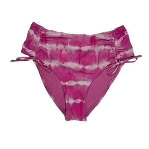 California Waves Tie Dye High Waist Bikini Bottom Pink Medium